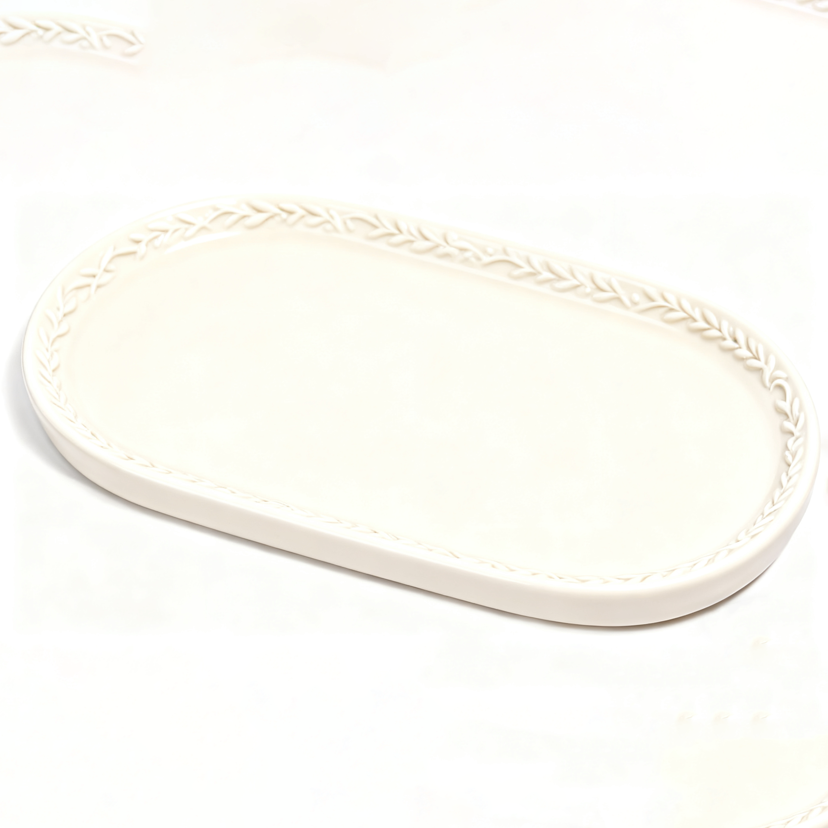 Japanese Ceramic Tray with Leaf Vein Relief