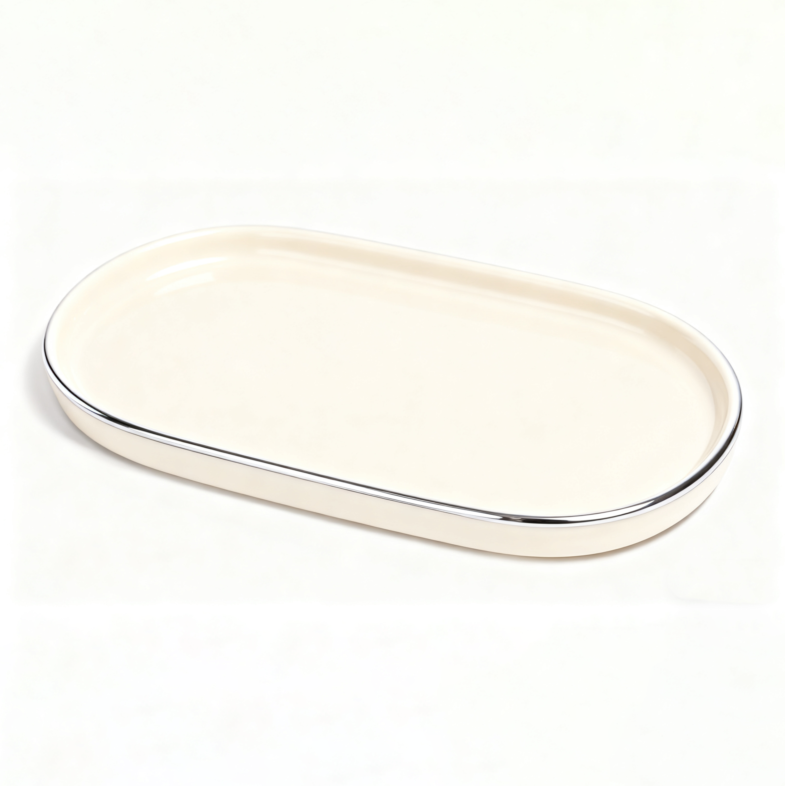 Japanese Minimalist Silver-Edged Beige Cosmetic Tray